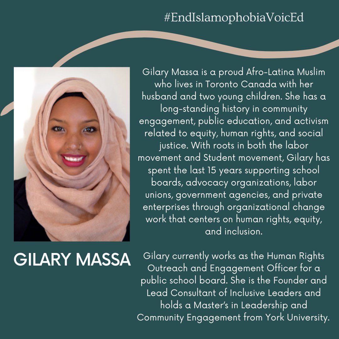 clclyne's tweet photo. Looking forward to #AntiRacistEducatorReads convo on Wed 23 June 7:30pm EDT for #EndIslamophobiaVoicEd with these amazing women. Streaming on https://t.co/HmtSXWKs6O Here's a bit about each panelist @PocketsofHope @ayeshasyed_ @gilaryPmassa @ZohrinM Pls join us https://t.co/1fAAYAIKGt
