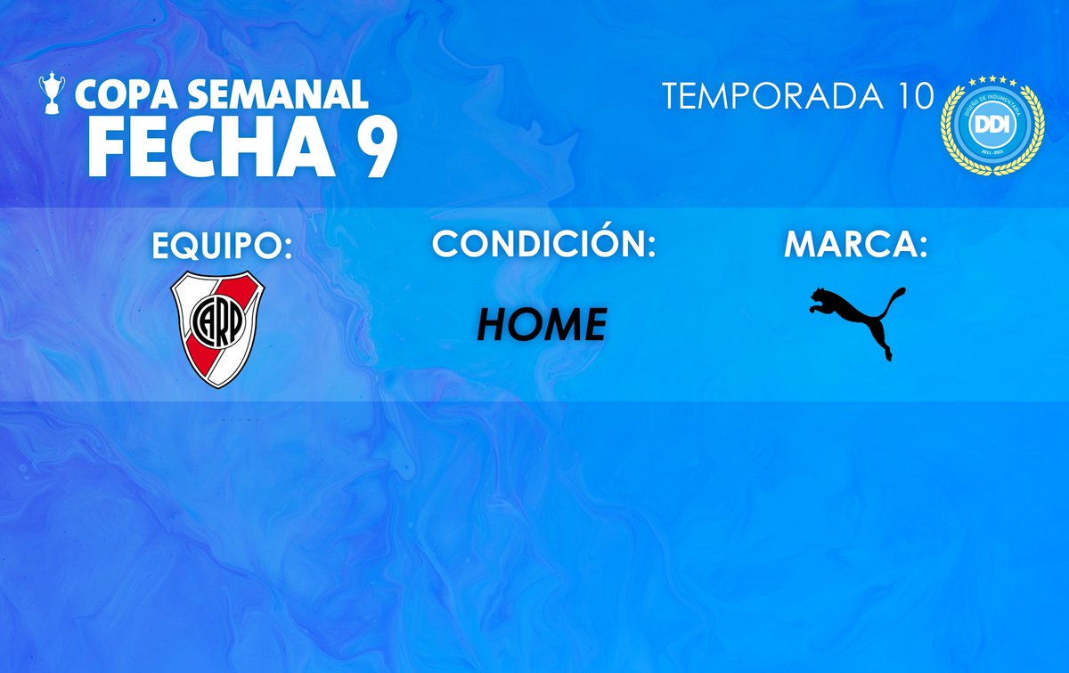 DDI_oficial's tweet photo. #Fecha9 #CopaDDI Tras los rumores de que Adidas se va y llega Puma, en esta fecha diseñaremos un kit titular para @RiverPlate...y nuestro jurado @IL_Graphic elegirá al mejor kit para que sume 6 PUNTOS!!!
Los otros 4 mejores pelearán por la #CopaDeOro https://t.co/0PJtM2QcwE