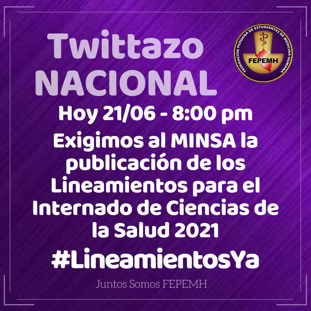 Diev_BC's tweet photo. Llevamos semanas escuchando que "este fin de semana sí se van a publicar los lineamientos".@Minsa_Peru, ya salió el DU 053, ¿hasta cuándo esperaremos los lineamientos? ¿hasta cuándo se seguirá retrasando el inicio formal del internado 2021?
#LineamientosYa
#InternadoDigno https://t.co/g5uWb7nn2T