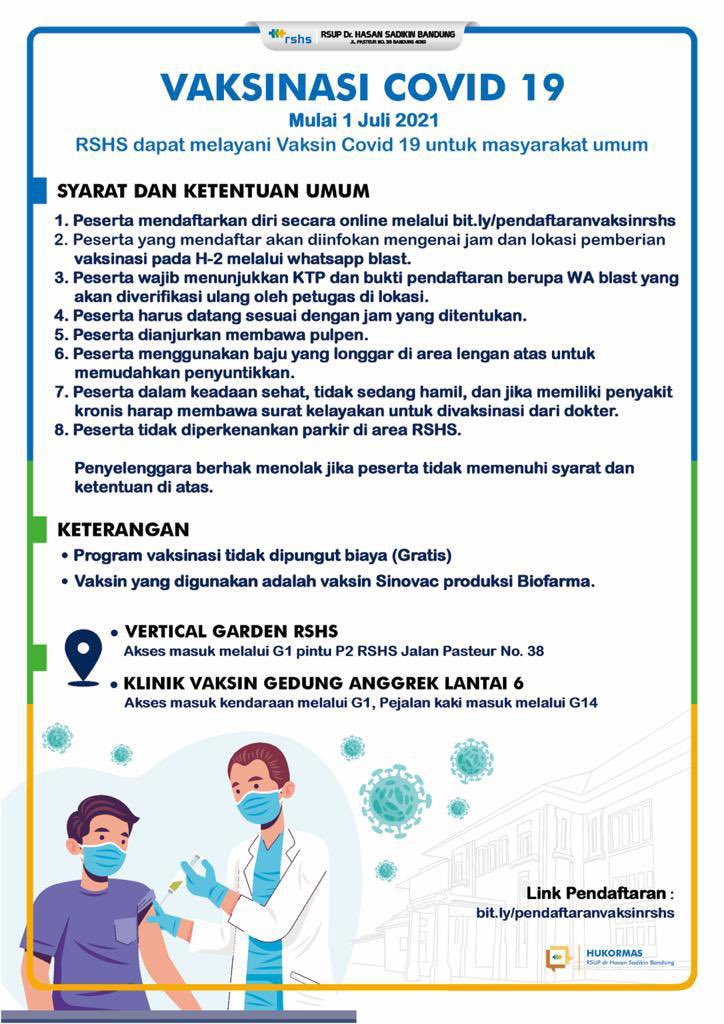infobdg's tweet photo. Mulai 1 Juli 2021 RS Hasan Sadikin Bandung membuka layanan vaksin Covid 19 bagi masyarakat umum secara gratis!

Silakan daftar melalui link >> https://t.co/B04tOekLZ3 

Terbuka bagi KTP luar Bandung https://t.co/q6VDCK5iy3