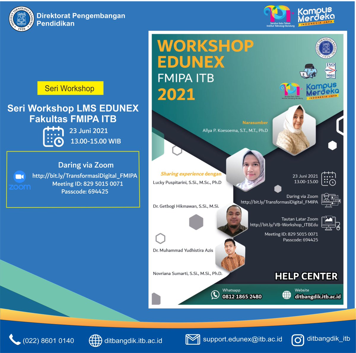 ditbangdik_itb's tweet photo. Ayo hadiri acara “Seri Workshop Transformasi Digital Bersama FMIPA ITB”! 
Kita sama-sama mendukung transformasi digital ITB dalam inovasi pembelajaran.

Hari Rabu, 23 Juni 2021
Pukul 13.00-15.00 WIB

Tautan Zoom: https://t.co/HhgqhMoMTV

Meeting ID: 829 5015 0071
Passcode: 694425 https://t.co/nTdZ16FSYJ