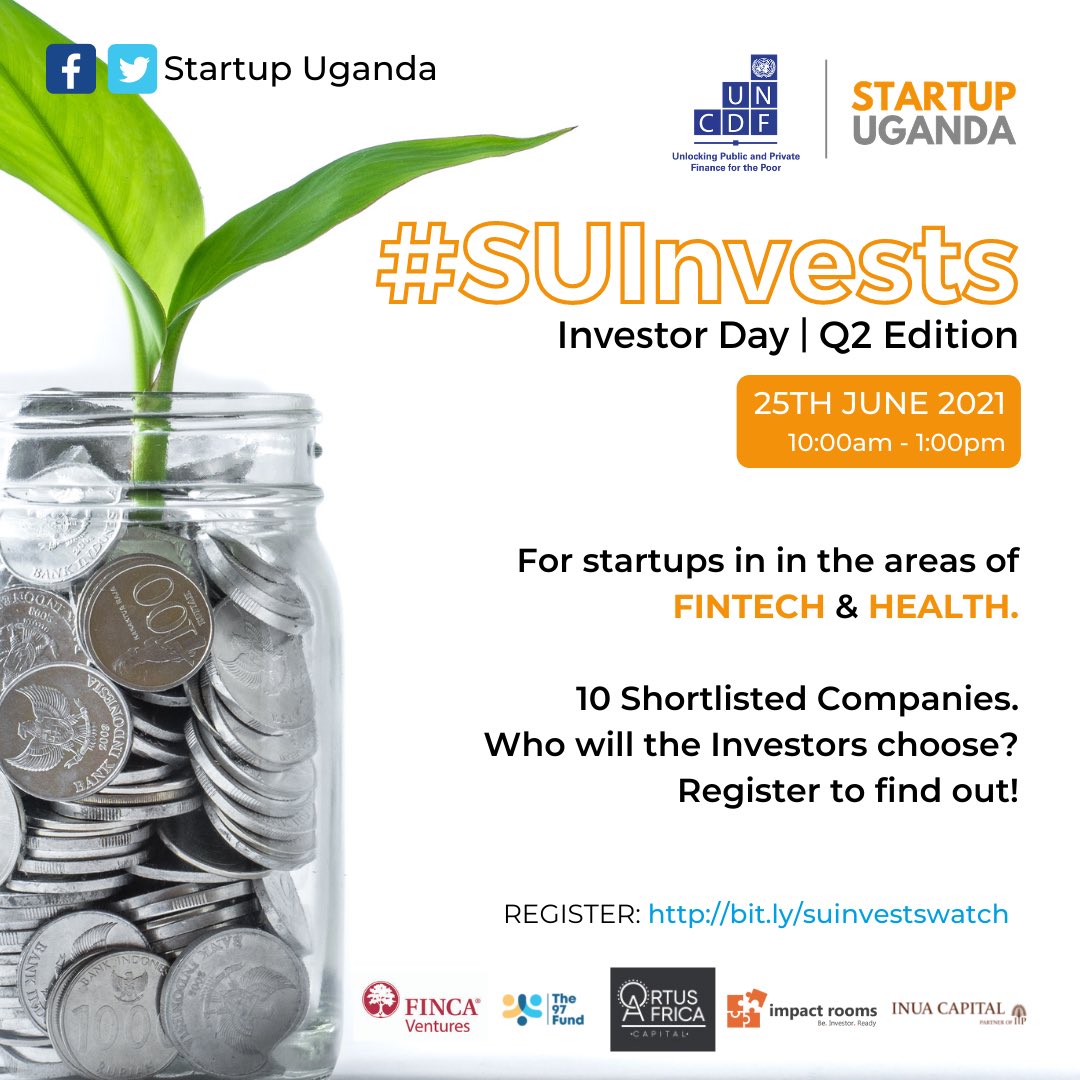 TheVillageUG's tweet photo. The #SUInvests Investor Day is in three days. You will hear from 10 teams within the Fintech and HealthTech space as they pitch for an opportunity to receive over $100,000 in funding.
Register for the Investor day set for June 25, 2021: https://t.co/3DFo8grUKd https://t.co/M0eB6y9rDL