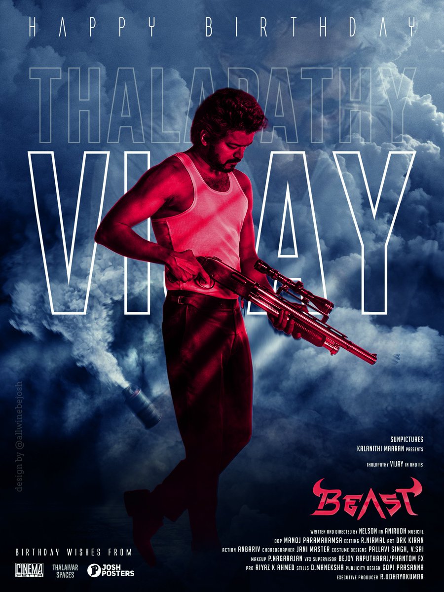 cinema_petta's tweet photo. On behalf of team @cinema_petta  , we wish Thalapathy Vijay a very happy birthday. Keep entertaining all of us. Long live sir @actorvijay.

Poster design: @allwinebejosh 

#HBDTHALPATHYVijay https://t.co/cUVRRbAYGr