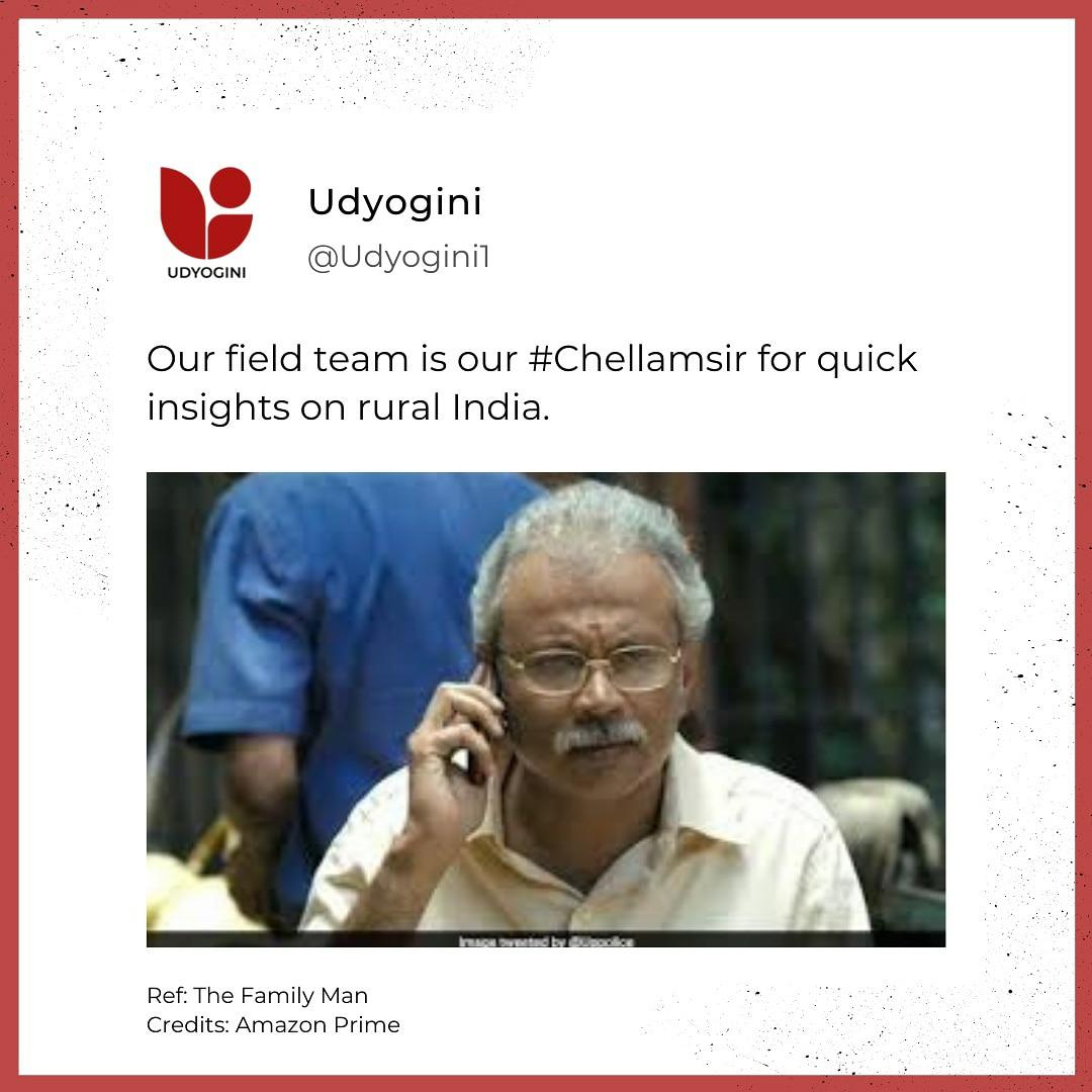 Udyogini1's tweet photo. Tag your #chellamsir! 

This one is for our teams working in the villages everyday to empower rural communities, despite the pandemic!

#Udyogini
#IAmUdyogini
#WomenEntrepreneur 
#WomenEmpowerment 
#thefamilyman https://t.co/VhbkvXfzd8