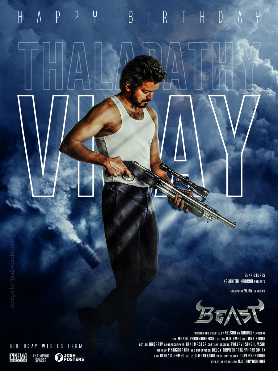 joshposters's tweet photo. @joshposters wishes Thalapathy @actorvijay, a very Happy birthday!

Design by @allwinebejosh

#BeastMode #BeastSecondLook #Master 
@Dir_Lokesh @MrRathna @SanjeeveVenkat @SSMusicTweet @VijayFansTrends @BTP_Offl @ActorVijayFC @THM_Off @Clinton22Roach @shynu_mash https://t.co/8LnEdg1wSB