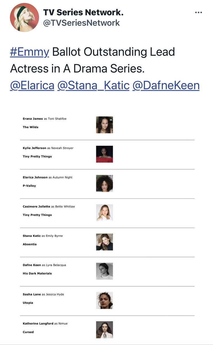 janafisher47's tweet photo. @Stana_Katic congratulations on seeing your name on the #Emmy ballots today for your portrayal of Emily Byrne in #Absentia. Well deserved and wish you luck! Absentia and Emily Byrne, the gifts that keep giving! 👏🏻👁👏🏻👁👏🏻👁 https://t.co/w6N07Hf3pk