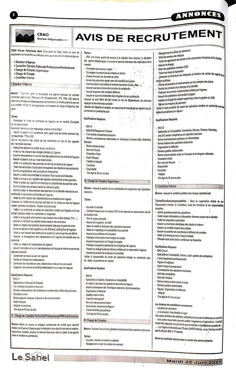 🏛 #Avis de recrutement 

#banques #Agences