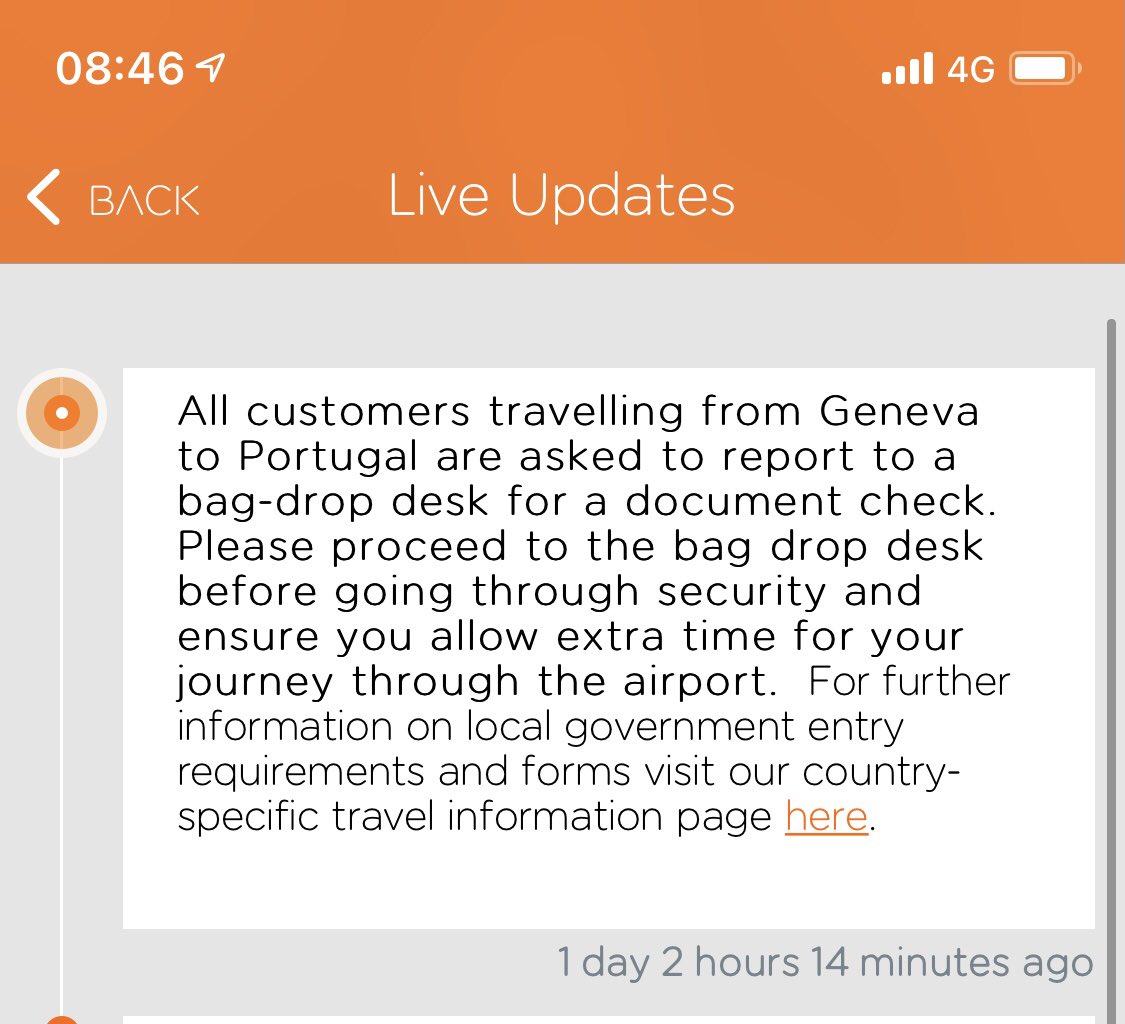 ManeshM92's tweet photo. Nice one @easyJet! queued 50 mins at your bag drop desk at GVA to be told by the staff I should’ve gone straight to security. Not what your app says… https://t.co/YWc967eqBG