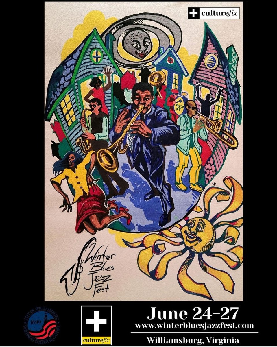 1FishStudio's tweet image. Poster created for the 2021 Winter Blues Jazz Fest in Williamsburg, Virginia! Gouache on Paper. June 24 - 27! Spread the word, it's going to be funky! winterbluesjazzfest.com #winterbluesjazzfest2021 #jazz #blues #williamsburg #drivewaychalkart #culturefix #muscarellemuseum