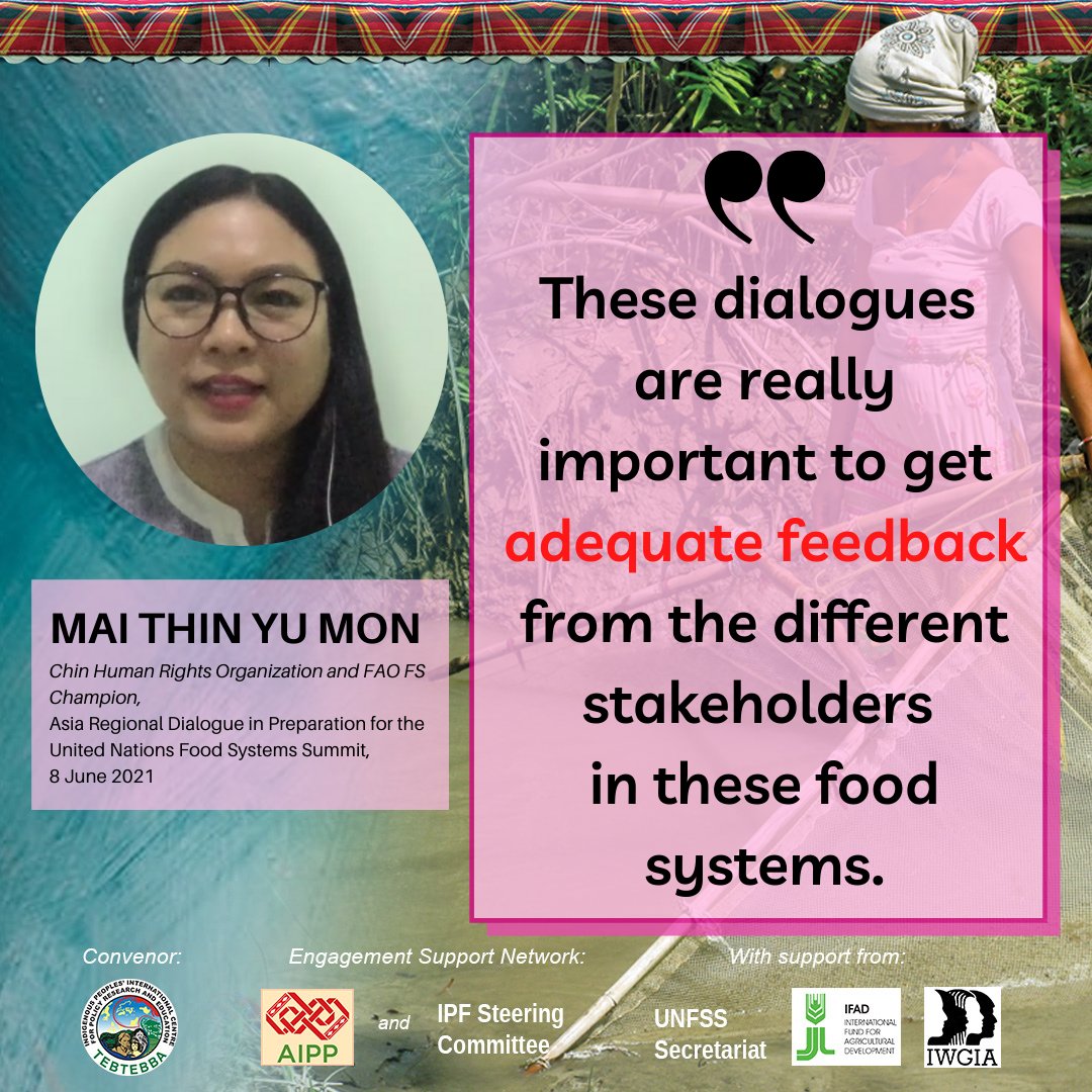 tebtebba's tweet image. The Asia dialogue was conducted in preparation for the upcoming United Nations Food Systems Summit. To watch the entire #UNFSS2021 #AsiaRegionalDialogue, go to bit.ly/3xzEKp0

#IndigenousFoodSystems #Asia #AIPP #IWGIA #IFAD #FAO #IPF #CHRO #Elatia #FoodSecurity
