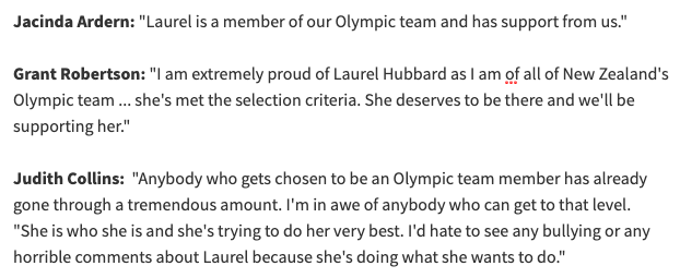 NZ's political leaders have given their personal support to Kiwi weightlifter Laurel Hubbard, who will become the first trans athlete to compete at the Olympic Games next month 🏋️‍♀️