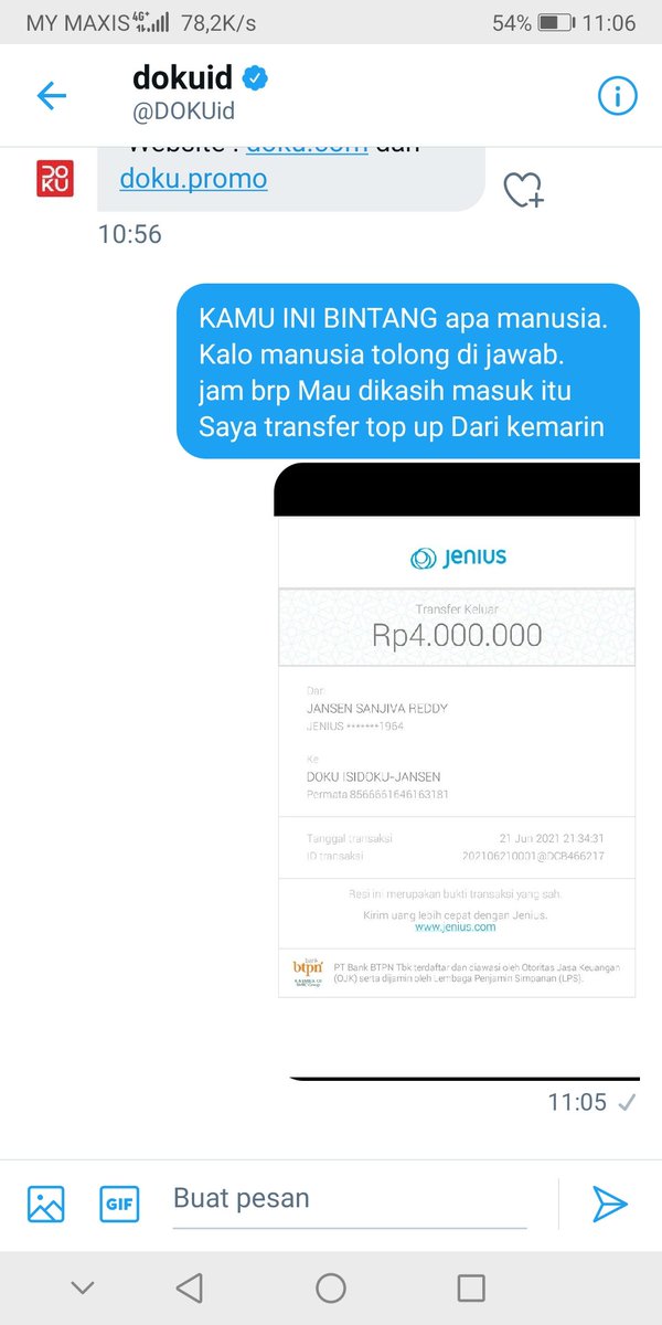 Kingjsr2's tweet photo. @DOKUid LIAT INI ALASAN YA SAMA SEMALAM SAMA AJA. INI BINTANG APA MANUSIA. DITANYA JAM BRP MASUK JAWAB NYA SEPERTI INI. JELAS2 MEMBUAT KERUGIAN SAYA DISAAT KMARIN HARUS NYA MASUK TAPI SAMPAI SKRNG GAK MASUK2. DITANYA JAM BRP. GAK MASUK AKAL. DIA CEK NYA PAKAI APA. https://t.co/U6eUvSup2o