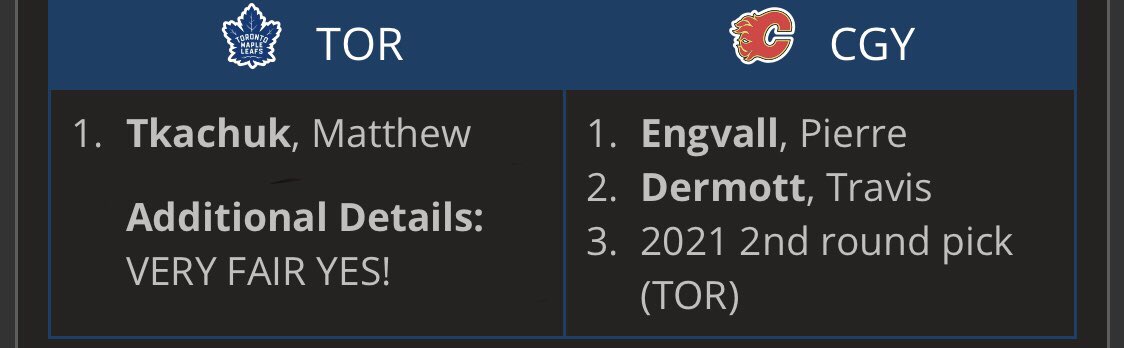 JamesJohnsonYYC's tweet photo. Just made the mistake of looking at suggested Tkachuk trades on @CapFriendly 

I am now sad. https://t.co/flUpE9MtSr