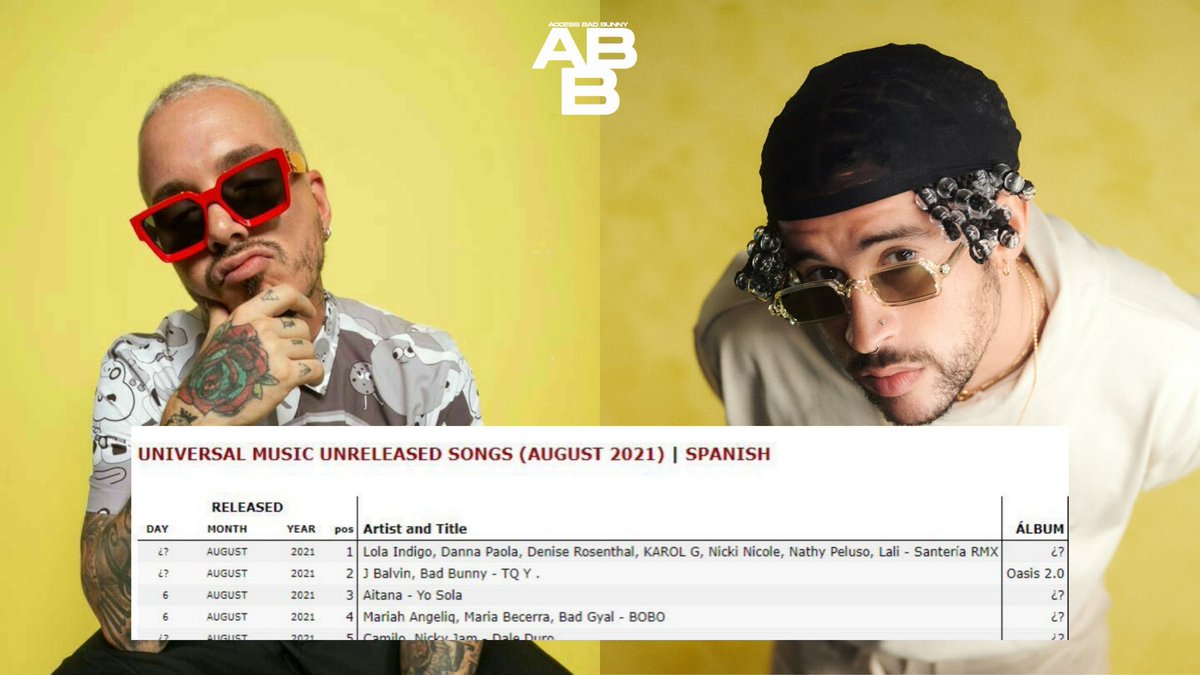 RUMORS! According to a Universal release site, Bad Bunny and J Balvin are to release a song titled "TQ Y" in August as part of the "OASIS 2.0" album