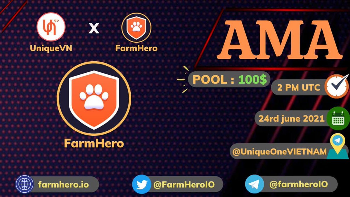 UniqueOneAMA's tweet photo. #UniqueVN will Host the AMA with #FarmHero

Venue: https://t.co/2j8sWTtY1g

Date &amp; time: 24th June 2 PM  UTC | 21:00 PM GTM +7
Reward pool: $100 

Follow Twitter:
@UniqueVietNams
@FarmHeroIO

Like, Retweet, Ask a Question on Comment and Tag 2 friends. max 5 question https://t.co/poDUGqv1Dp