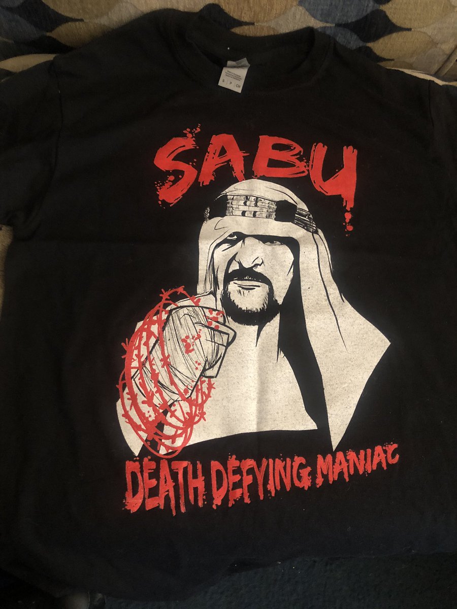 RealSuperGenie's tweet photo. @TheRealSabuECW newest T, deathdefying maniac $25-30 (based off size) and $5-10 postage (based off weight.  Dm me to order yours! #Sabu #ECW #WWE #WCW #FMW #hardcore #icon #legend #GOAT #homicidal #suicidal #genocidal #deathdefying #maniac https://t.co/SiDceaJJNR
