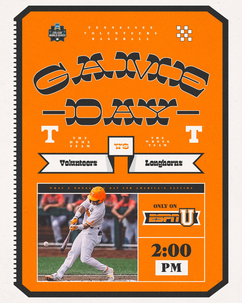 Vol_Baseball's tweet photo. Battle of the UTs. Win or go home.
π Omaha, Neb.
ποΈ TD Ameritrade Park Omaha
π 2 PM ET
πΊ ESPNU
ποΈ Vol Network/UT Gameday App
#GBO π #OTH #OmaVols #BeatTexas https://t.co/clnJryM5cs