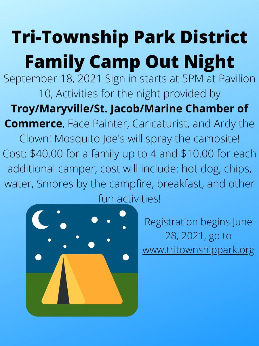 Tri-Township Park District - Family Camp Out Night! 🏕️