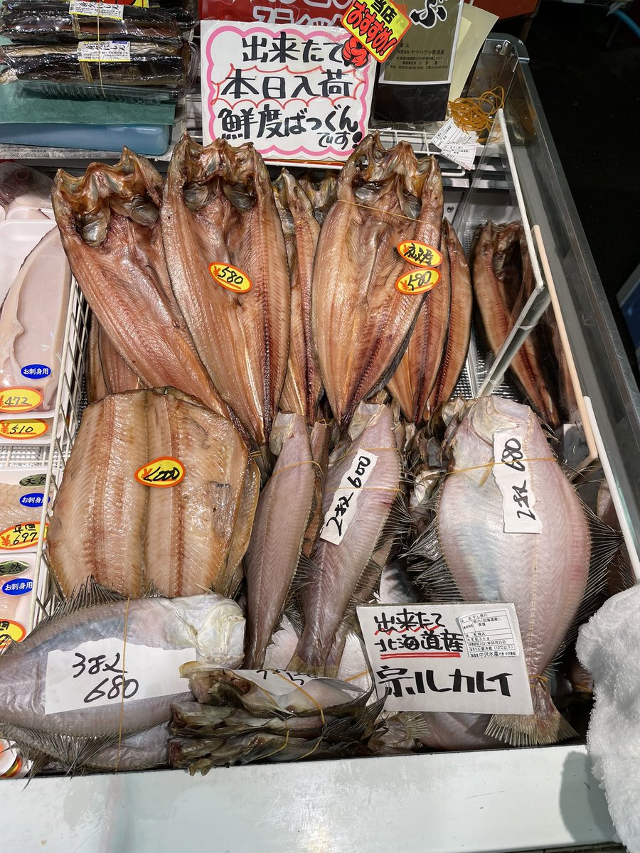 今日は干し魚大量に入荷しました。礼文島真ほっけ、余市産宗八カレイ焼いて食べて下さい。
バーベキューにも良いですよ😀
＃共栄市場 #ことに ＃干し魚