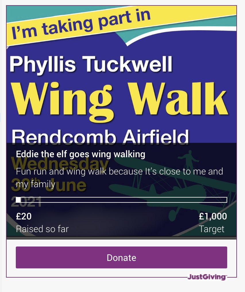 eddietheelf2012's tweet photo. 8 days to go please spare anything you can even if it’s just 50p every penny literally does count either through Facebook or just giving or Instagram total so far £464 I’m Taking to the skies for Phyliss Tuckwell Hospice because Because I’m a crazy mofo https://t.co/TiO6gvmq3v https://t.co/HGDXLse9XR