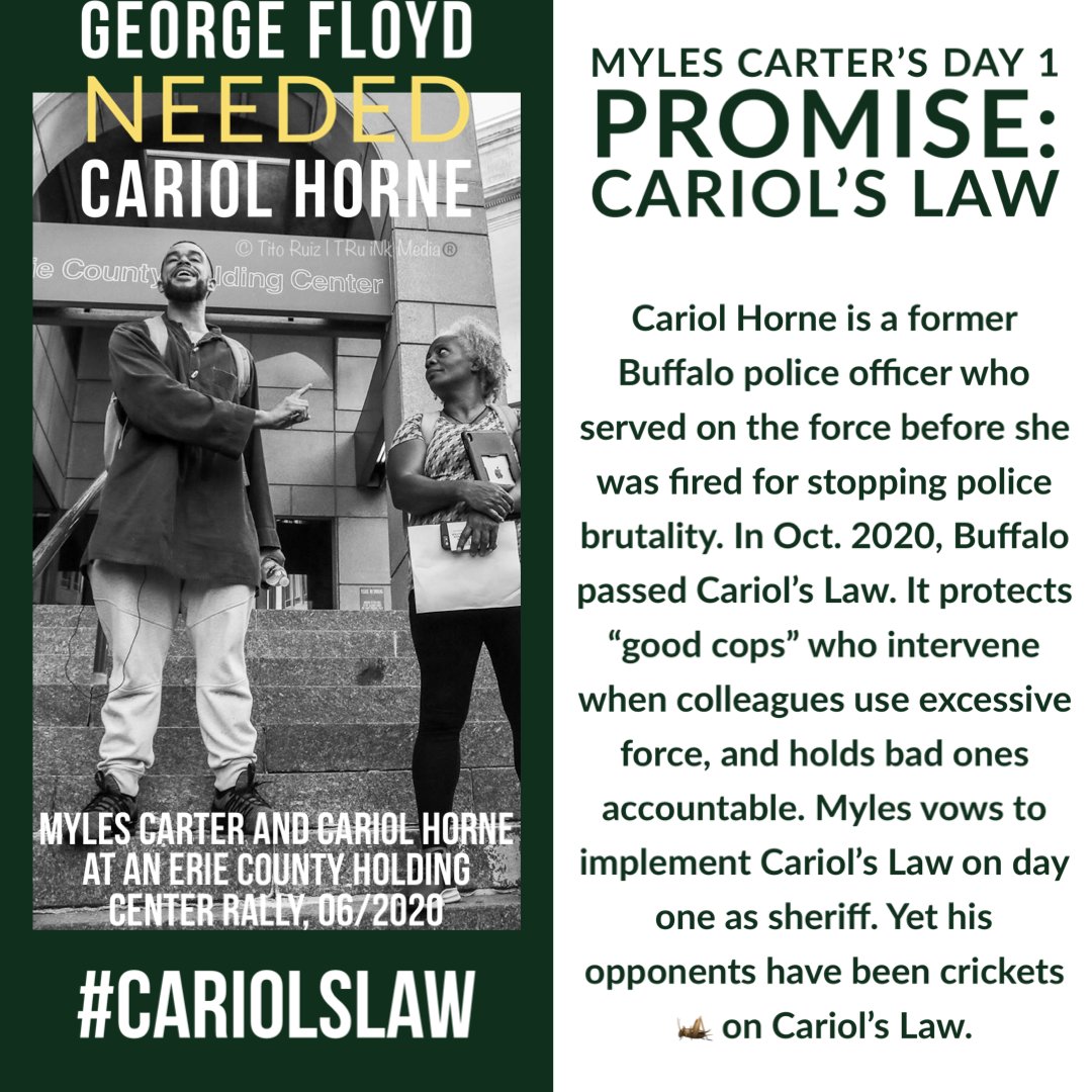 Myles4Sheriff's tweet photo. Today is Primary Day. Time to make a change! Vote Myles Carter #ErieCountySheriff #EnoughisEnough #CariolsLaw #BuffaloNY #Cariolslaw #Buffalove #ErieCounty #WesternNY
@CariolHorne https://t.co/U6XickndD4