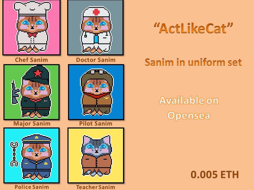 NftTanadon's tweet photo. @flyabstractart New Release 😻😻 😻My cat “Sanim in uniform set “ Available on https://t.co/Q55TVz6rgI #NFTdrop #pixelart #nftart #opensea https://t.co/woiQfJ4WXV