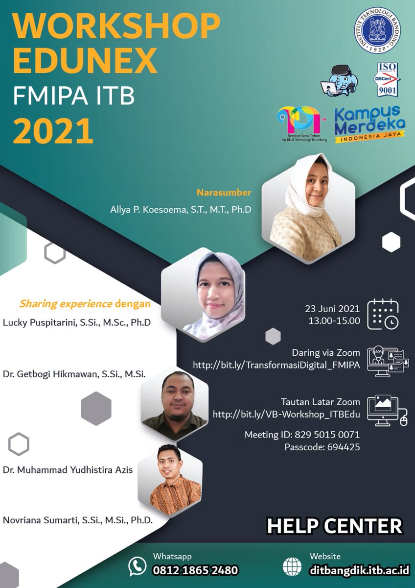 ditbangdik_itb's tweet photo. Ayo hadiri acara “Seri Workshop Transformasi Digital Bersama FMIPA ITB”! 
Kita sama-sama mendukung transformasi digital ITB dalam inovasi pembelajaran.

Hari Rabu, 23 Juni 2021
Pukul 13.00-15.00 WIB

Tautan Zoom: https://t.co/HhgqhMoMTV

Meeting ID: 829 5015 0071
Passcode: 694425 https://t.co/nTdZ16FSYJ