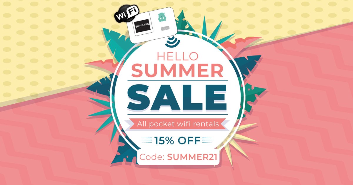 ☀️ Don't miss out our summer sale ☀️  
15% OFF any pocket wifi rental for France and Europe with coupon code SUMMER21
Book your pocket wifi by June 24th: hippocketwifi.com/en/book