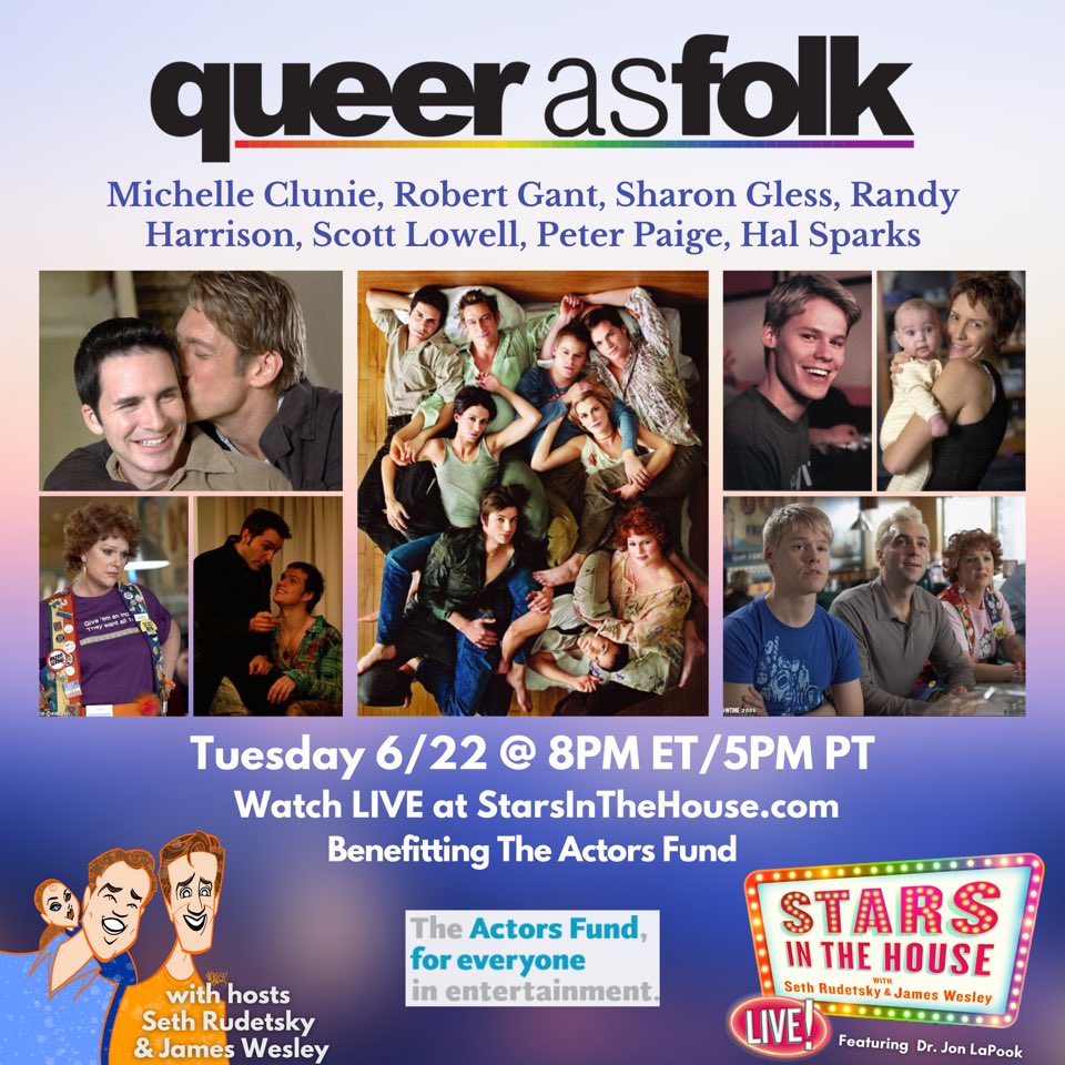 RobertGant's tweet photo. Hey Guys! Join us TOMORROW (Tuesday) NIGHT at 5pm PST/8pm EST on @StarsInTheHouse to raise money for the @TheActorsFund and talk all things #QueerAsFolk! So much juicy stuff to catch up on! Hope to see you then! Happy #Pride! #QAF
Here’s the link to watch:
https://t.co/Hb89H0xxSB https://t.co/aDgLaovUXf