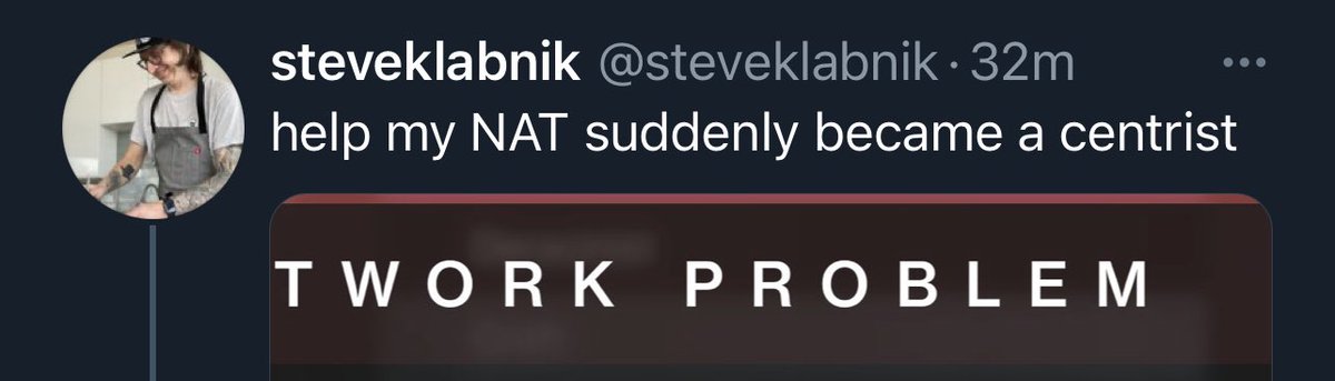 Steve’s tweet but the only text from the screenshot is “TWORK PROBLEM”