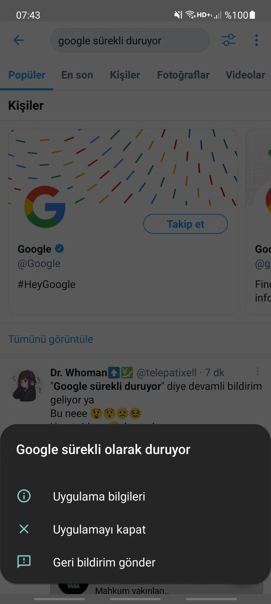 Geçmiş olsun. Yine <a href="/Google/">Google</a> iptal. Google sürekli duruyor bildirimleri başladı bu sabah.