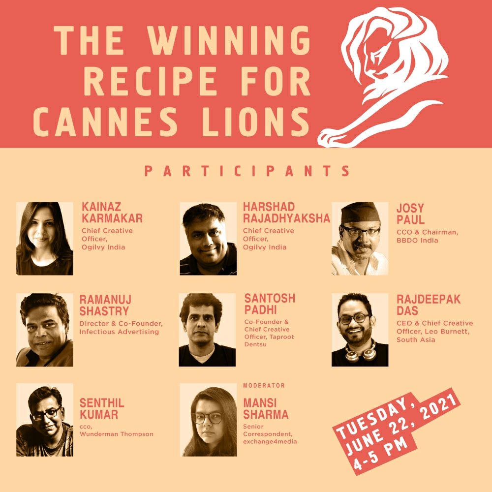 At @e4mtweets' panel discussion, @senthilspace, Chief Creative Officer, Wunderman Thompson India, and other creative veterans, will dish out the winning recipe at Cannes. Tune in today at 4pm - bit.ly/3wMPbWa