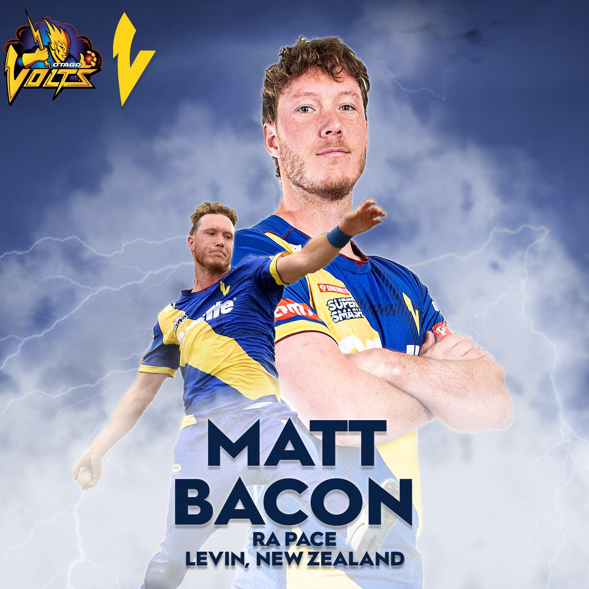 OtagoCricket's tweet photo. Welcome back, Bacs! 🥓

@baconatweets is back for 2021/22, looking to add to his 102 wickets for Otago across all formats!

📸 @PhotosportNZ 

#OurOtago #Bacs https://t.co/Qtl06l5sof
