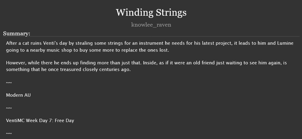 knowleeraven's tweet photo. Last day of VentiMC Week! Since it's a free day, I decided to add another story to my "Reconnected" series. It's short, but fluffy. :3

#venlumi @VentiMCShipweek 

https://t.co/gddhSDcJCU https://t.co/cXDtVmeoSS