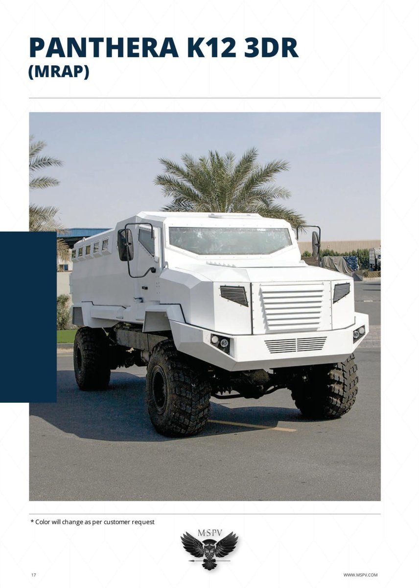 MSPVINDIA's tweet photo. MSPV Mine Resistant Ambush Protected MRAP Vehicles India
Protection Level:- B6/ B7/ Stanag-2 / Stanag-2 ballistic with Stanag-4 blast
Contact us at +91 8796090783(WhatsApp)+971 55 608 9277 bhushan@mspv.in visit https://t.co/hSjizOmEtx  
#MRAPVehiclesIndia #MRAPVehicleIndia #MRAP https://t.co/o9bOA4Agdc