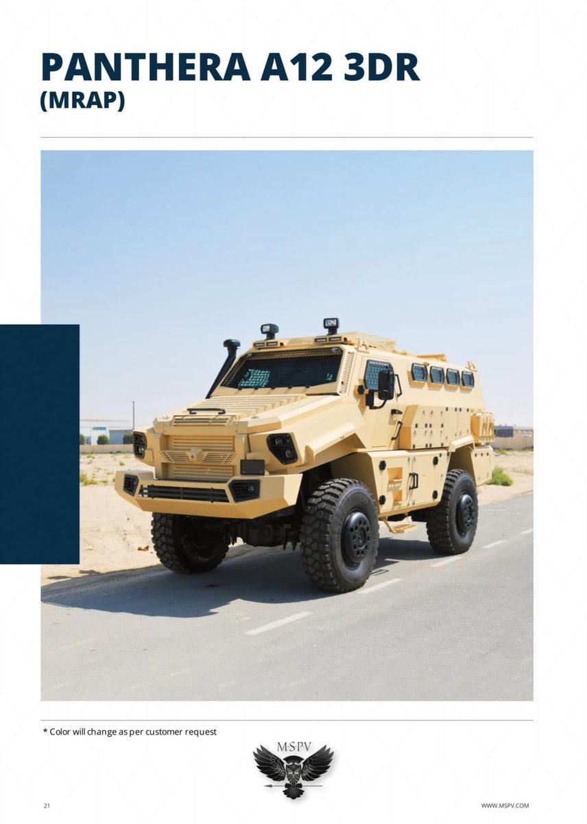 MSPV Mine Resistant Ambush Protected MRAP Vehicles India
Protection Level:- B6/ B7/ Stanag-2 / Stanag-2 ballistic with Stanag-4 blast
Contact us at +91 8796090783(WhatsApp)+971 55 608 9277 bhushan@mspv.in visit mspv.in  
#MRAPVehiclesIndia #MRAPVehicleIndia #MRAP