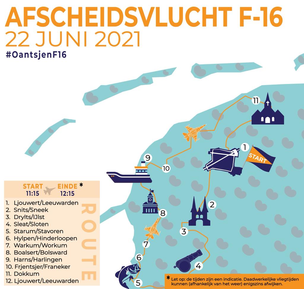 Eind deze maand komt na 42 jaar een einde aan F-16 operaties vanaf <a href="/VlbLeeuwarden/">Vliegbasis Leeuwarden</a> door Leeuwarder personeel. Om daar op gepaste wijze bij stil te staan vliegen een aantal F-16's vanmorgen in formatie de Elfstedentocht. Net als de eerste F-16 in 1979 #oantsjenF16