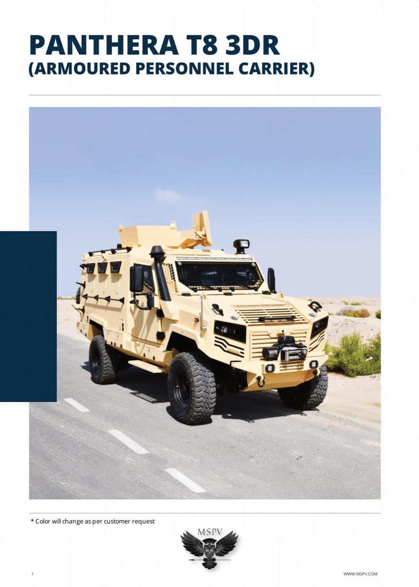 MSPVINDIA's tweet photo. MSPV Armoured Personnel Carriers India
Protection Level:- B4+/B6/B7/Stanag-1/Stanag-2
Contact us at +91 8796090783(WhatsApp)+971 55 608 9277 bhushan@mspv.in visit https://t.co/hSjizOmEtx  
#ArmouredPersonnelCarriersIndia #ArmouredPersonnelCarrierIndia #ArmouredVehiclesIndia https://t.co/tAqAwJJHxV