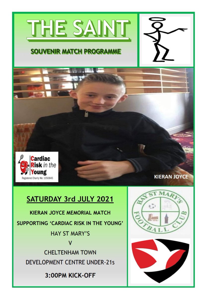 Sat 3rd July 3pm will be first chance we have to honour our special mate since CV19

“Joycey” <a href="/kieranjoyce_CRY/">Cardiac Risk in the Young - Kieran Joyce Memorial</a> 1st memorial game v <a href="/HayStMarysFC/">Hay St Mary's FC 🏴󠁧󠁢󠁷󠁬󠁳󠁿</a>  as Joycey’s Dad sponsors their youth set up

The game will be streamed LIVE, link will be added to tweet so you can view or donate