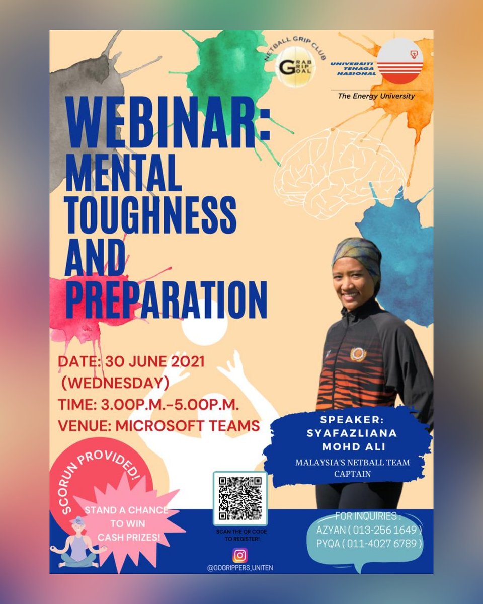 UnitenK's tweet image. Greetings UNITENIANS!

Anda semua dijemput untuk menyertai program webinar “Mental Toughness and Preparation” anjuran Kelab Bola Jaring UNITENKSHAS. 

Pautan untuk mendaftar ⬇ forms.gle/AYffJgCFY82Jhy… 

Pautan untuk sertai program ⬇ shorturl.at/dioEQ