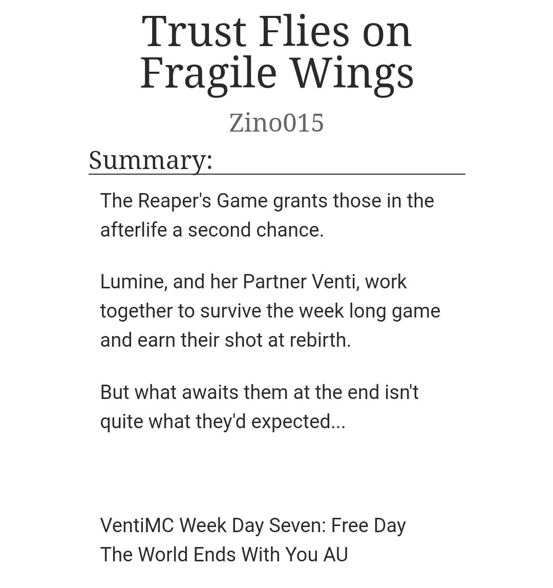 Zino0015's tweet photo. #venti #lumine #venlumi 

VentiMC Week Day Seven: Free Day

The World Ends With You is super fascinating and I couldn't help but continue my thing of day seven being a game related crossover/au so here it is 💖💖

@VentiMCShipweek

https://t.co/uDma5hzKeI https://t.co/y7HIAqWHSz
