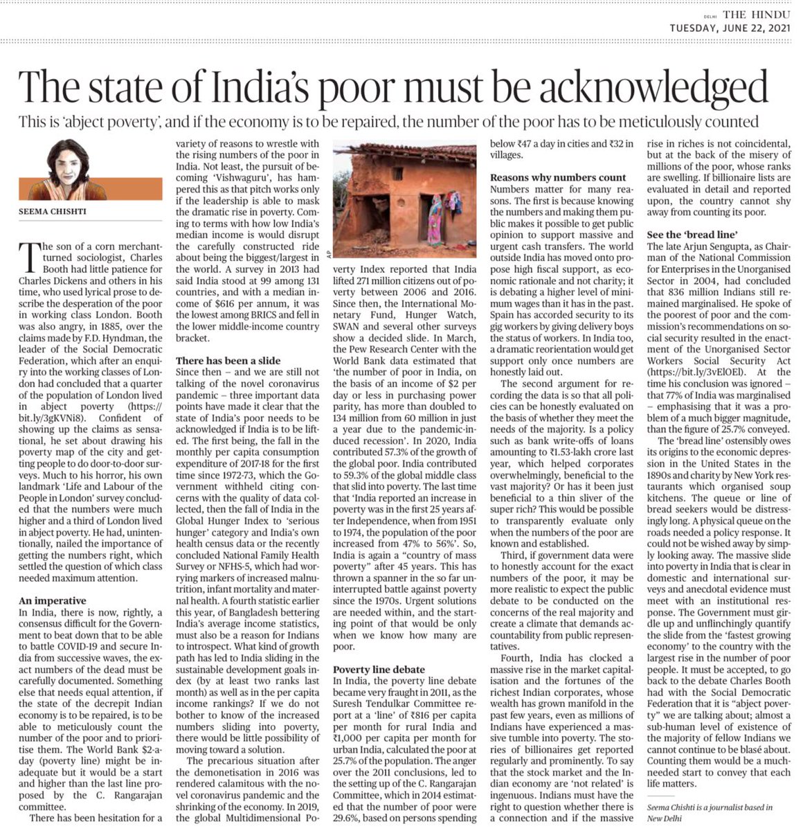 seemay's tweet photo. The Government must unflinchingly quantify the slide from the ‘fastest growing economy’ to the country with the largest rise in the number of poor people. My piece in @the_hindu - https://t.co/r4UYudsj6w https://t.co/TqWYZJ4954