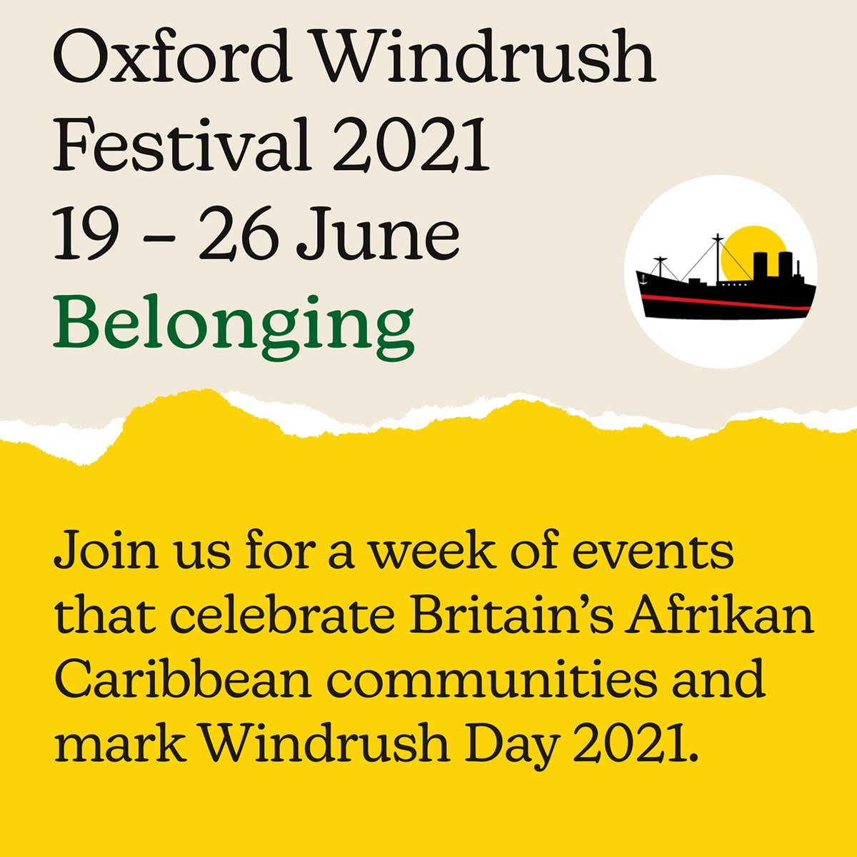 FusionArtsOx's tweet photo. It's #WindrushDay, marking 73 years since the Empire Windrush docked in the UK. It's a day for us to celebrate the contributions of the Windrush generation &amp; their descendants, and recognise the hardships they've faced. Windrush Memorial lecture at 6:30pm: https://t.co/sGbUzGoEGQ https://t.co/cDKcKsLphQ