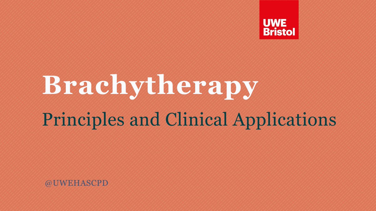 UWE Health CPD (@uwehascpd) on Twitter photo Our Brachytherapy course is a Masters level module that is <a href="/SCoRMembers/">SCoR Members</a> approved.
Topics covered include:
principles and site-specific clinical applications; radiobiology; DVHs; and more.
Starts 1 November 2021
Apply by 18 October 2021
More info ➡️ bit.ly/2NjqLPQ Our Brachytherapy course is a Masters level module that is <a href="/SCoRMembers/">SCoR Members</a> approved.
Topics covered include:
principles and site-specific clinical applications; radiobiology; DVHs; and more.
Starts 1 November 2021
Apply by 18 October 2021
More info ➡️ bit.ly/2NjqLPQ
