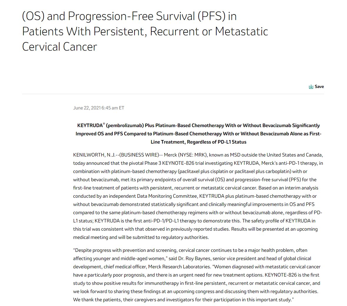 DrChoueiri's tweet photo. JUST IN: Phase 3 KEYNOTE-826 trial of pembrolizumab in combination with platinum-based chemotherapy (paclitaxel+cisplatin/carboplatin) +/- bevacizumab, met its primary endpoints of OS & PFS for 1L metastatic cervical cancer @OncoAlert
https://t.co/taMySL0psx https://t.co/glgH5de5v4