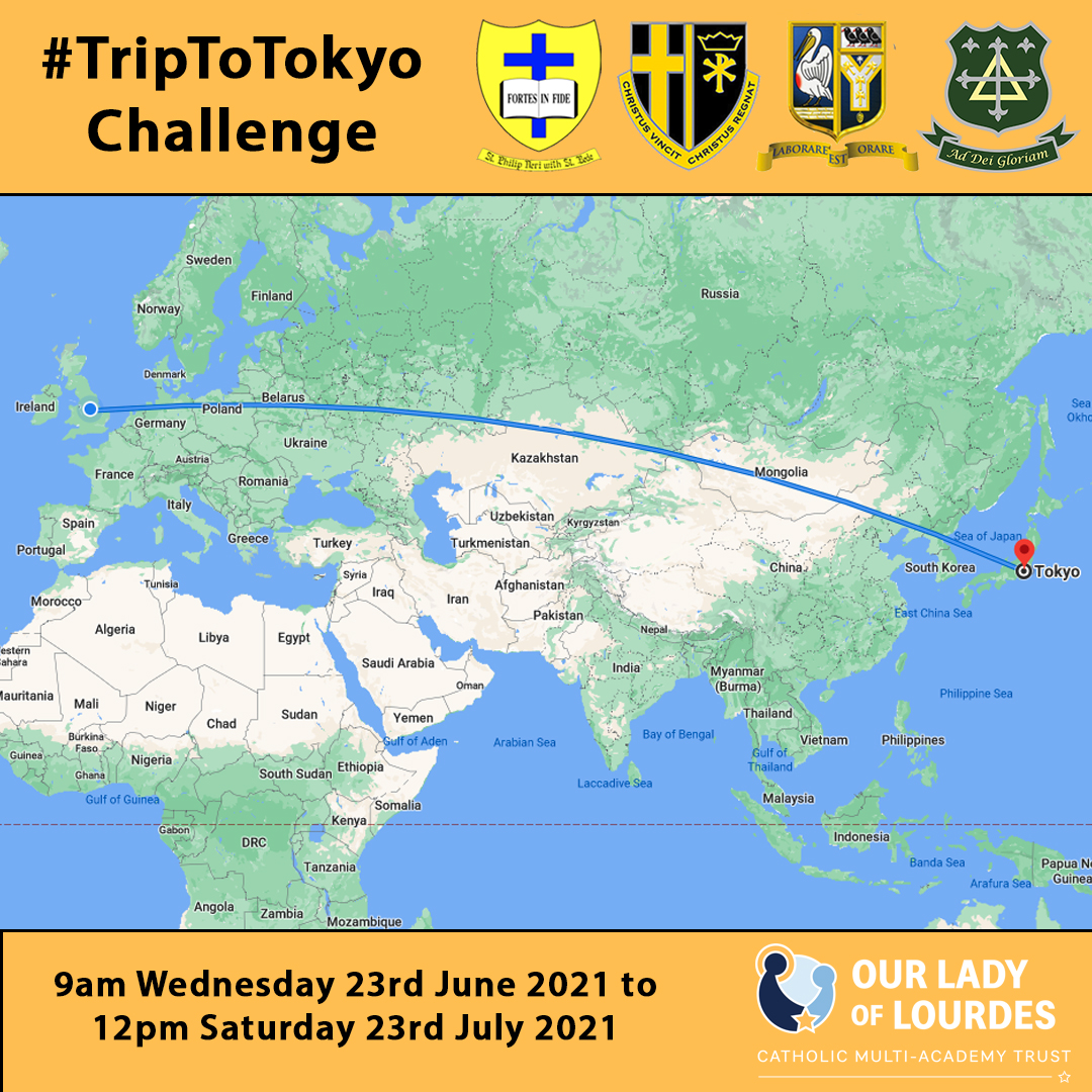 TTCSNottingham's tweet photo. 🏃♀️The @OLOLCatholicMAT #triptotokyo challenge starts tomorrow! @CTKCVA @TheBecketSchool @philip_bede
As part of the challenge, each school is aiming to cover the 9,500km from Nottingham to Tokyo.
Evidence to be submitted through Google forms: https://t.co/lkpCRJFPXj https://t.co/bdnWX5NHZq