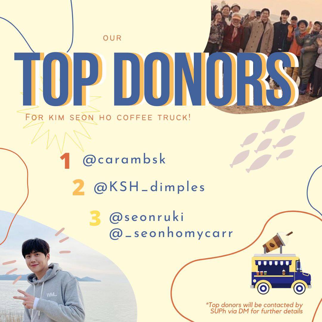 seonhounitedph's tweet photo. As we promised, the top 3 donors will receive a special gift from us as a token of appreciation for showing their support for the coffee/food truck project. With that, we would like to congratulate @carambsk, @KSH_dimples, @seonruki and @_seonhomycarr 🥳 https://t.co/CoGiKyGwqg