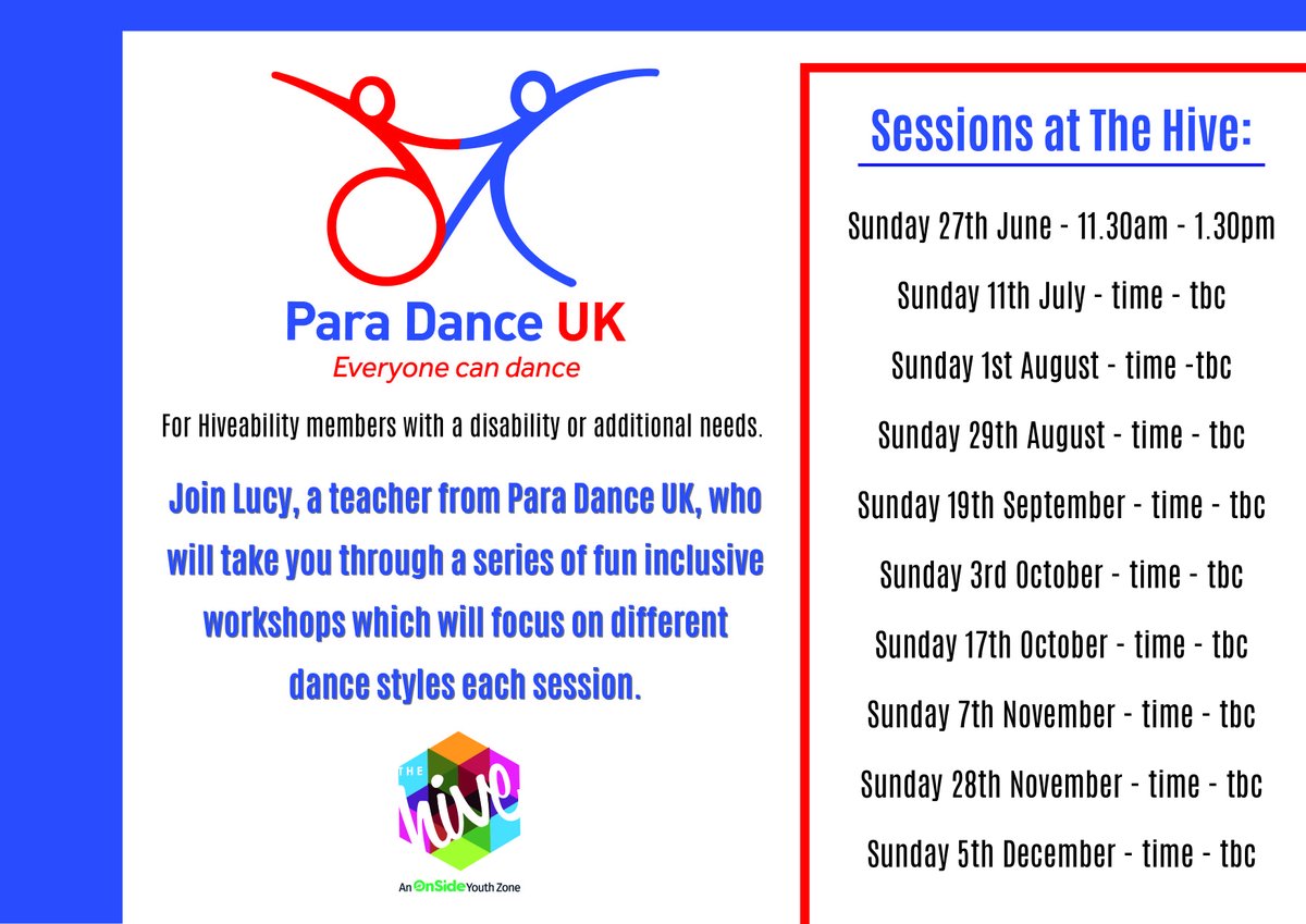 TheHiveYZ's tweet photo. We are excited to be welcoming Lucy, a teacher from @ParaDanceUK to The Hive who will be taking our Hiveability members through a series of fun inclusive workshops which focus on different dance styles each session.

#EveryoneCanDance #Inclusion #Hiveability https://t.co/IPdbmTXIAY