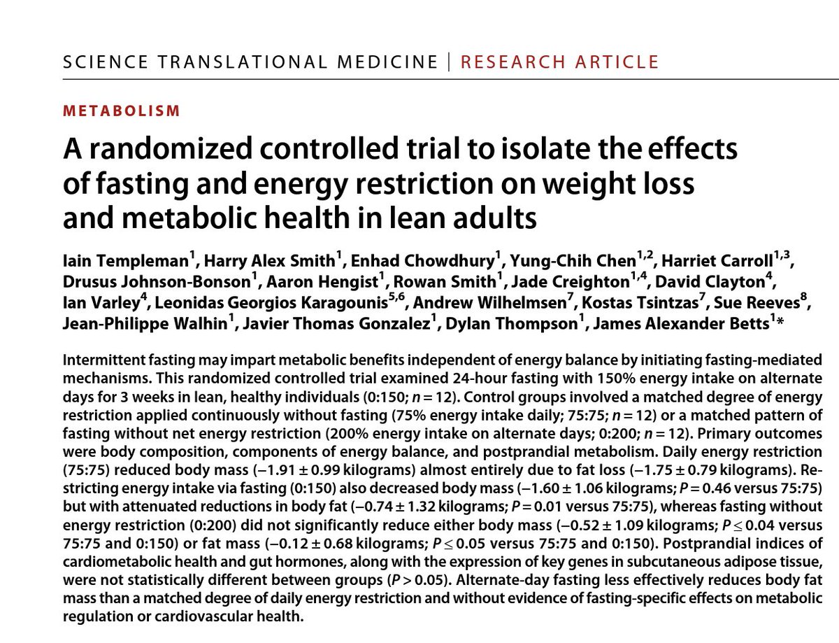 PrimaryCarePAC's tweet photo. New 4-week study shows that alternate day fasting with calorie restriction is as effective for weight-loss as daily calorie restriction. https://t.co/BdFI9PLoM1