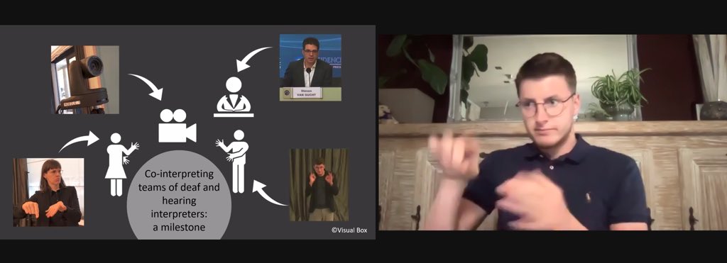 IHeyerick's tweet photo. .@GaritteJaron explains how it came about that all Belgian #COVID19 briefings (160 up to now!) were rendered by a co-interpreting team of deaf &amp; hearing colleagues @KaroGebruers @CrisiscenterBE #langofcovid @FFSBBelgique @DoofVlaanderen https://t.co/wF46pd1PkJ